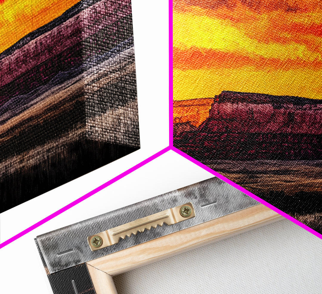 Desert, Sunset, Southwest, Framed Canvas Print, Bold Canyon Painting, Warm Earth Tones Wall Art, Western Home Decor, Scenic Landscape