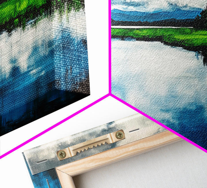 Blue Lake, Reflection Landscape, Nature Wall Art, Framed Canvas Print, Large Canvas Artwork, Modern Home Decor, Office Wall Art