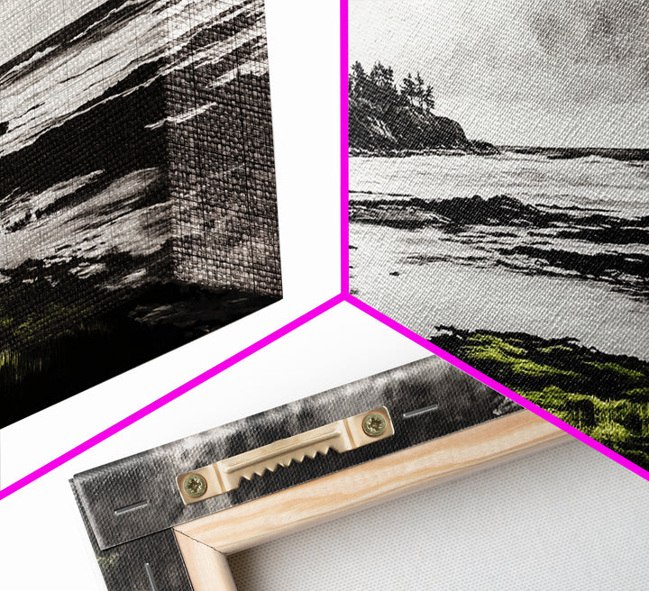 Coastal Landscape, Ocean View, Black and White Beach Art, Canvas Print, Seaside Home Decor, Nautical Wall Art, Office Artwork