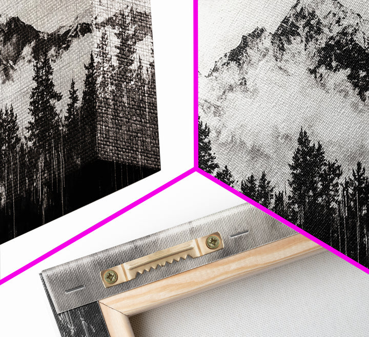 Mountain Landscape, Black and White, Framed Canvas Print, Nature Wall Art, Rustic Home Decor, Modern Farmhouse, Large Wall Art