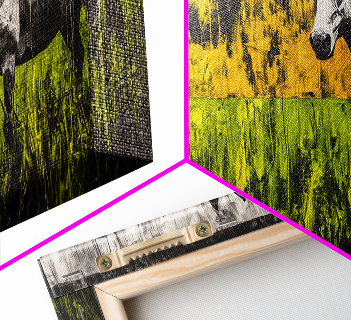 Abstract Horse, Farmhouse, Framed Canvas Print, Rustic Wall Art, Country Decor, Bold Yellow and Green, Large Wall Art, Equestrian Art