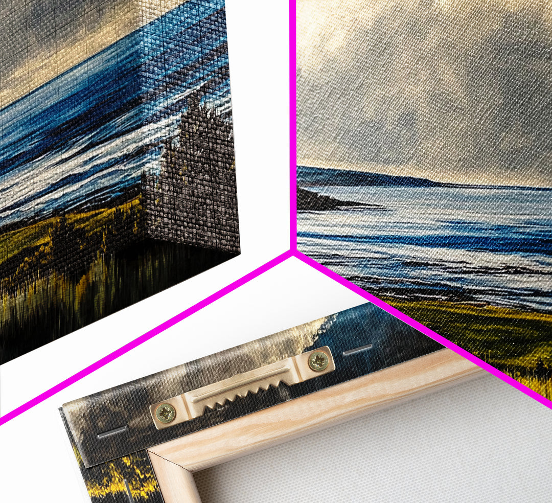 Coastal Bluffs, Ocean Horizon, Cloudy Sky, Framed Canvas Print, Nautical Wall Art, Large Landscape, Living Room Wall Art, Moody Art