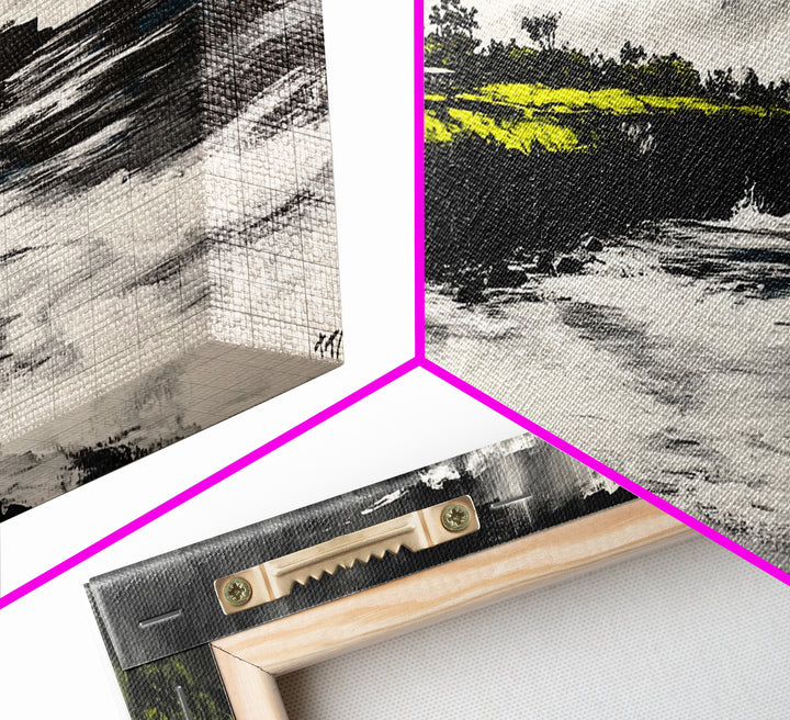 Cliffside Ocean View Landscape, Black and White Seascape, Nautical Wall Decor, Living Room Art, Beach House Scene, Framed Canvas Print