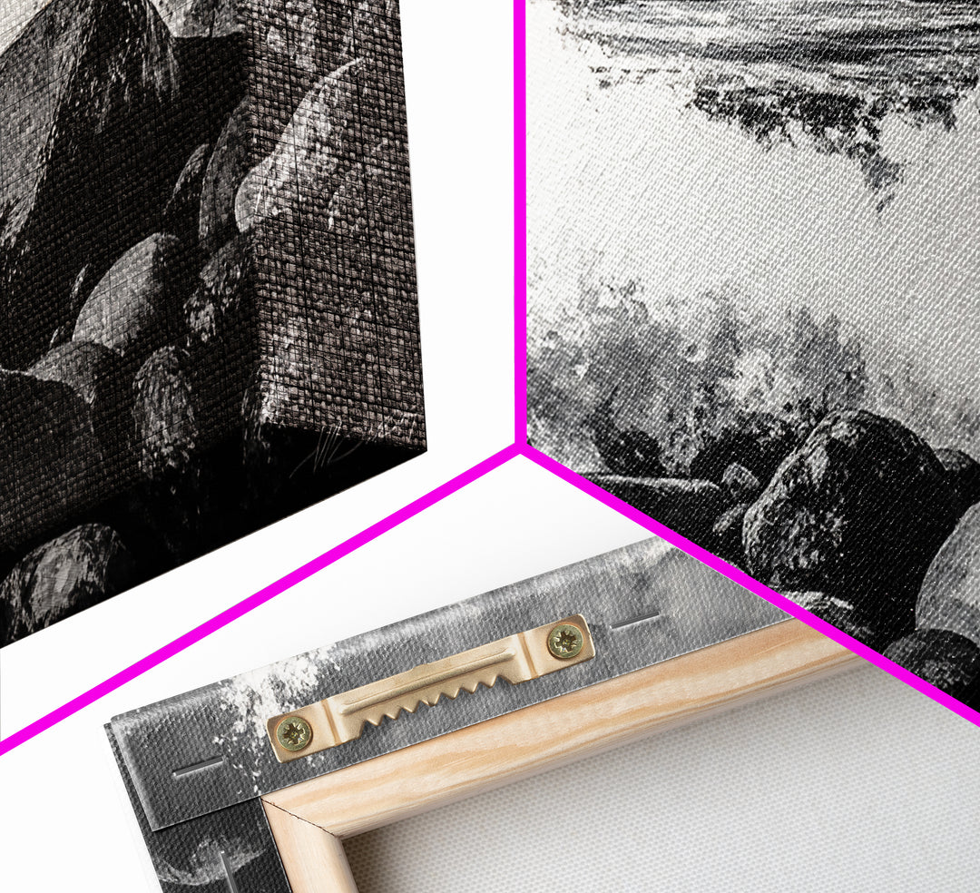 Rocky Shore, Powerful Ocean Waves, Dramatic Black and White Seascape, Coastal Home Decor, Framed Canvas Print, Living Room Accent