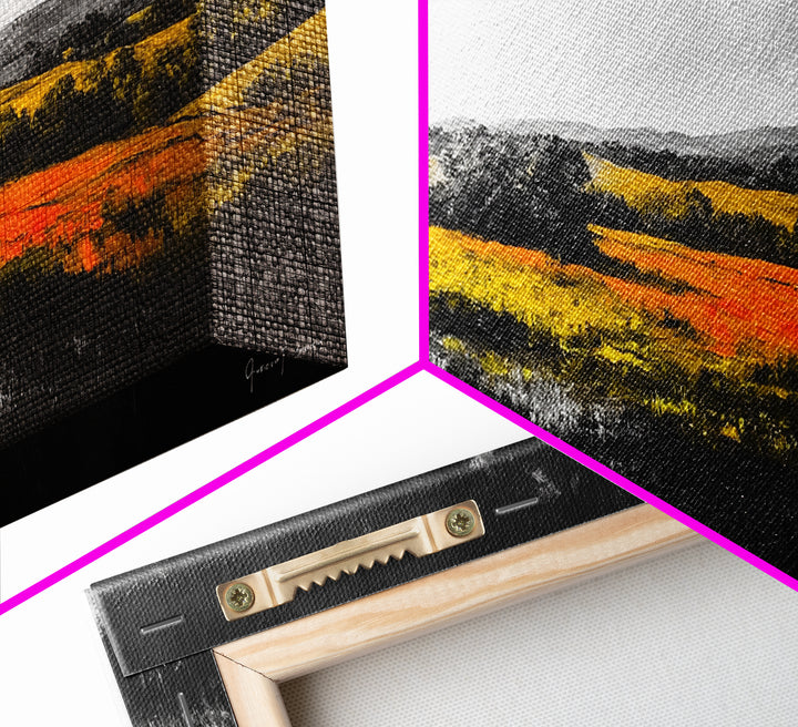 Rolling Hills, Country Path, Black and White Landscape, Canvas Print, Autumn Fields, Minimalist Wall Art, Living Room Decor, Bold Contrast