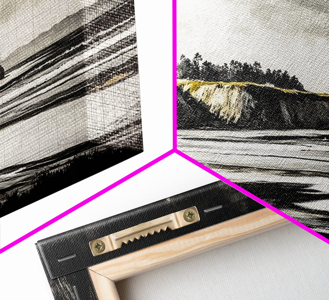 Black White, Coastal Cliffs, Seascape, Large Canvas Print, Ocean Wall Art, Modern Landscape, Minimalist Painting, Nautical Home Decor