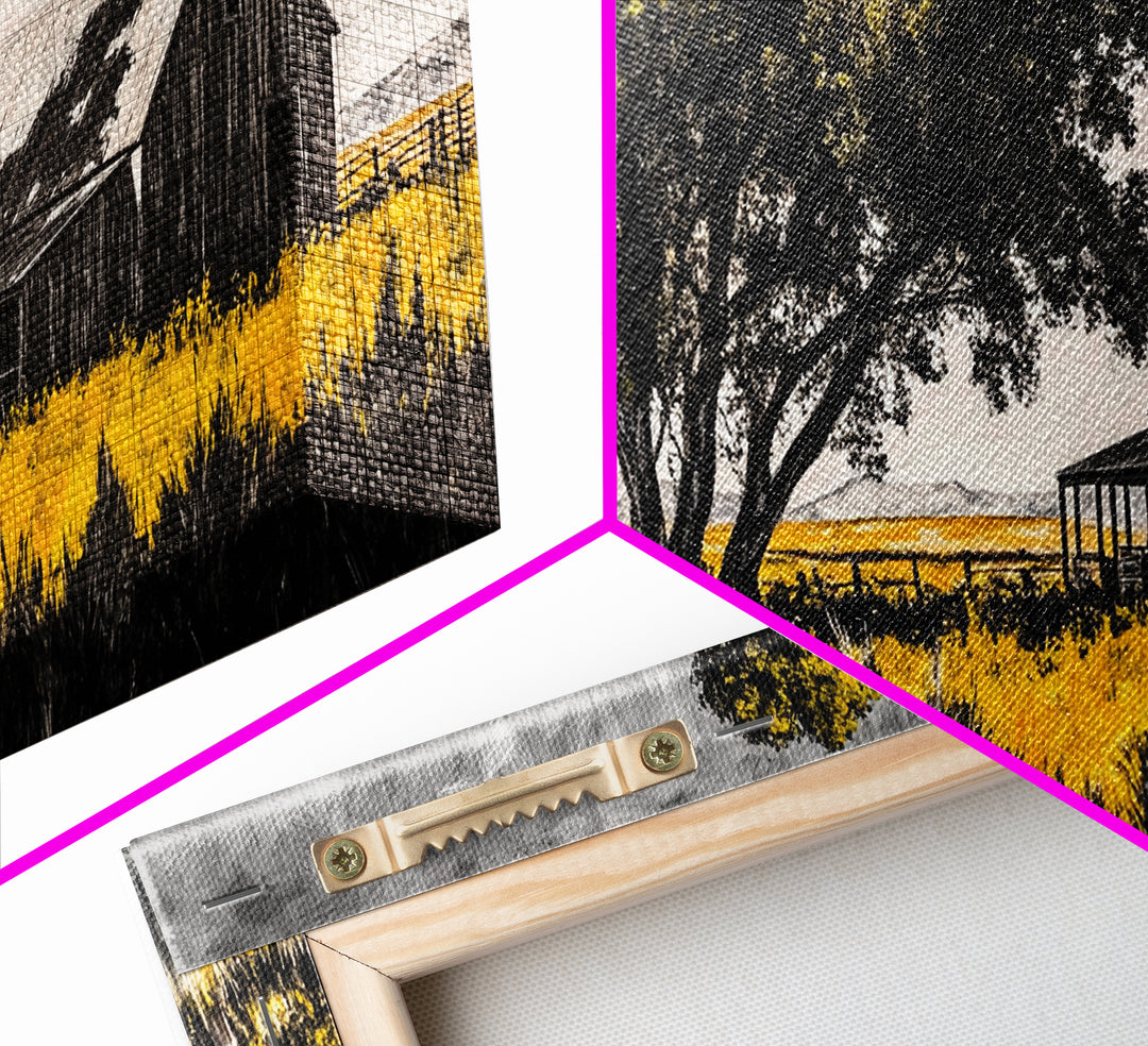 Rustic Barn, Country Wall Art, Western Farmhouse Decor, Black and White Art, Nature Landscape, Living Room Wall Art, Framed Canvas Print