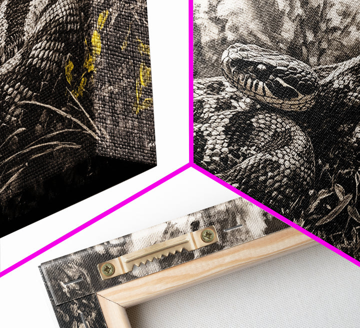 Coiled Snake, Wildlife Art, Nature Wall Art, Rustic Farmhouse Decor, Monochrome Art, Animal Painting, Bedroom Wall Art, Canvas Print