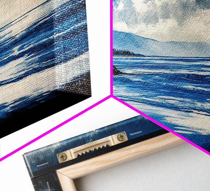 Blue Seascape, Coastal Landscape, Ocean Horizon Art, Serene Beach Painting, Nautical Wall Decor, Living Room Wall Art, Framed Canvas Print