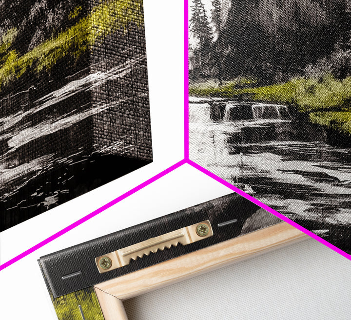 Forest Waterfall, Black and White Landscape, Nature Wall Art, Rustic Lodge Decor, Cabin Home Art, Peaceful River Scene, Canvas Print