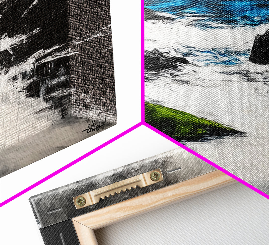 Rocky Shore, Ocean Wave Art, Coastal Seascape, Dramatic Beach Painting, Nautical Home Decor, Modern Coastal Print, Canvas Print