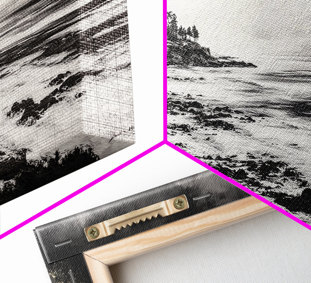 Rocky Shore, Monochrome Art, Serene Beach, Canvas Print, Coastal Landscape, Minimalist Art, Office Wall Decor, Nature Inspired Art