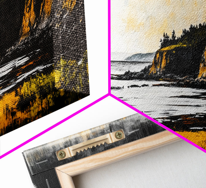 Rugged Shore, Coastal View, Autumn Landscape, Framed Canvas Print, Beach House Art, Living Room Wall Art, Minimalist Seascape Decor