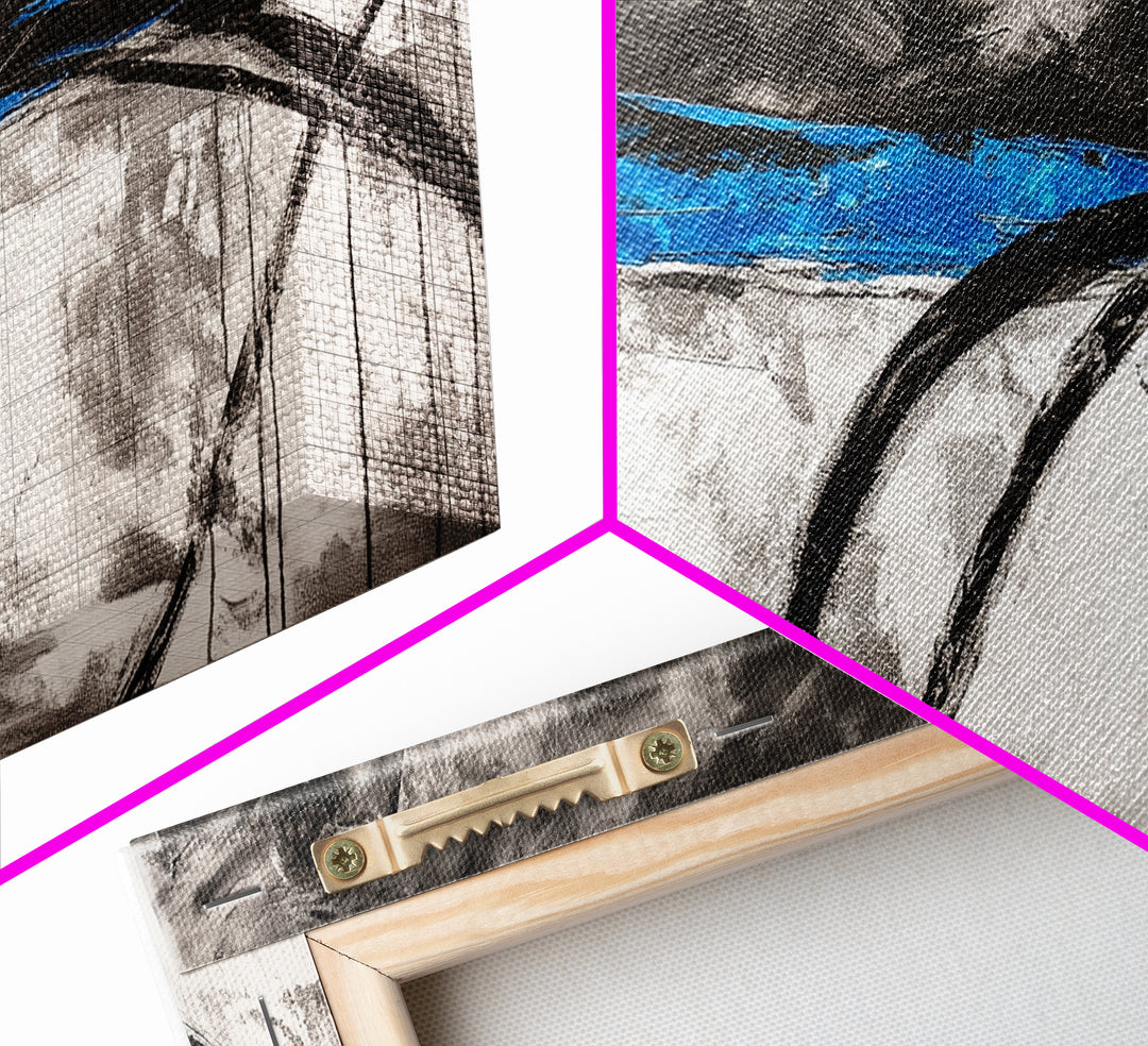 Blue Horizon, Abstract Lines, Framed Canvas Print, Minimalist Painting, Office Wall Art, Geometric Decor, Black and White Aesthetic