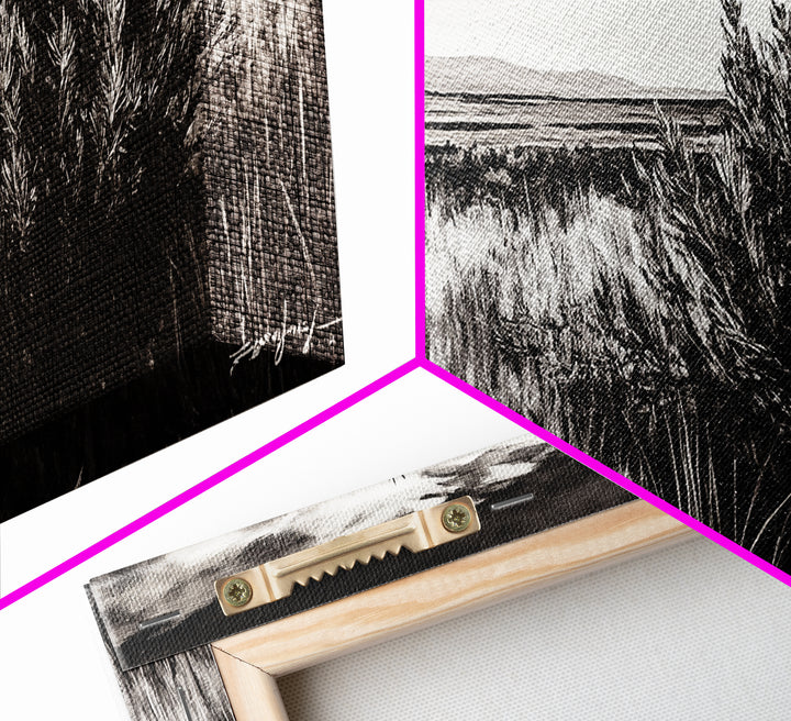 Black and White Landscape, Minimalist Canvas Print, Nature Wall Art, Rustic Country Scene, Neutral Home Decor, Living Room Art