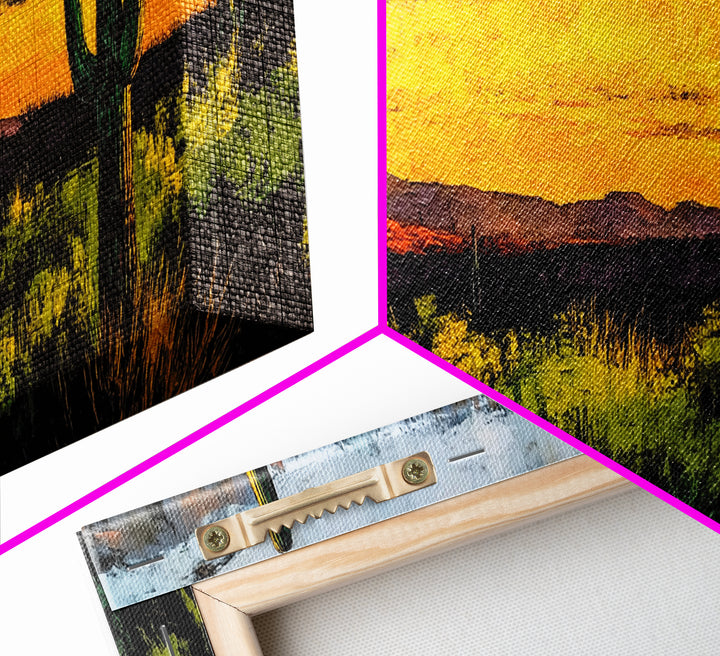 Desert Cactus, Western Sunset Art, Vibrant Landscape Canvas Print, Rustic Home Decor, Southwestern Wall Art, Office Art
