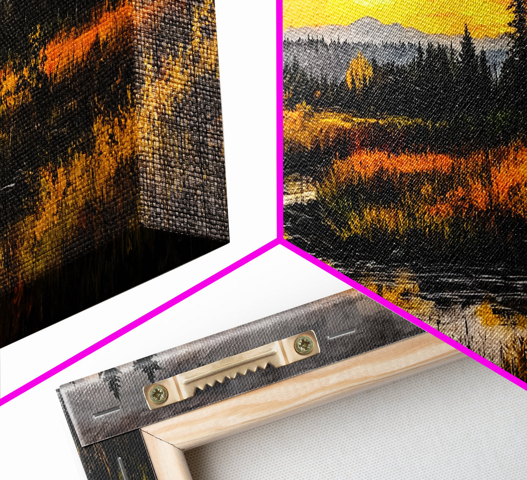 Autumn Sunset, River Landscape, Nature Art, Framed Canvas Print, Rustic Decor, Cabin Wall Art, Fall Wall Art, Living Room Art