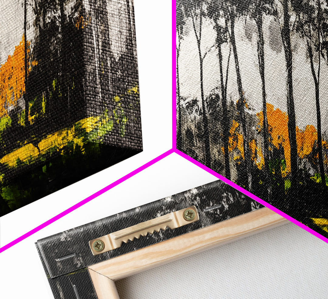 Autumn Trees, Woodland Scene, Black and White Forest, Framed Canvas Print, Nature Landscape Art, Fall Decor, Living Room Art, Rustic Art