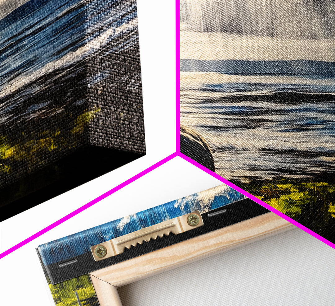 Coastal Rain, Ocean Reflection, Scenic Wall Art, Framed Canvas Print, Serene Nature Print, Landscape Decor, Bedroom Wall Art