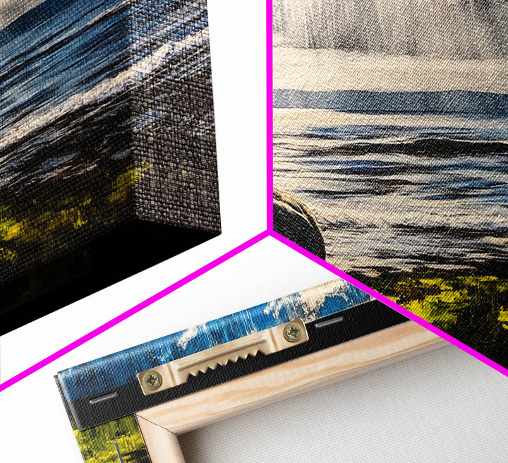 Coastal Rain, Ocean Reflection, Scenic Wall Art, Framed Canvas Print, Serene Nature Print, Landscape Decor, Bedroom Wall Art