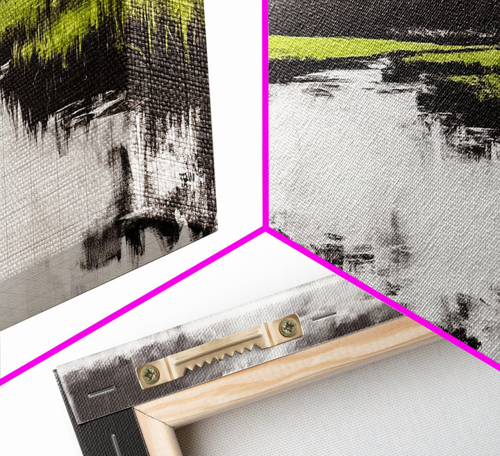 River Reflection, Nature Art, Moody Landscape, Modern Canvas Print, Green and Black, Office Wall Art, Minimalist Home Decor, Rustic Art