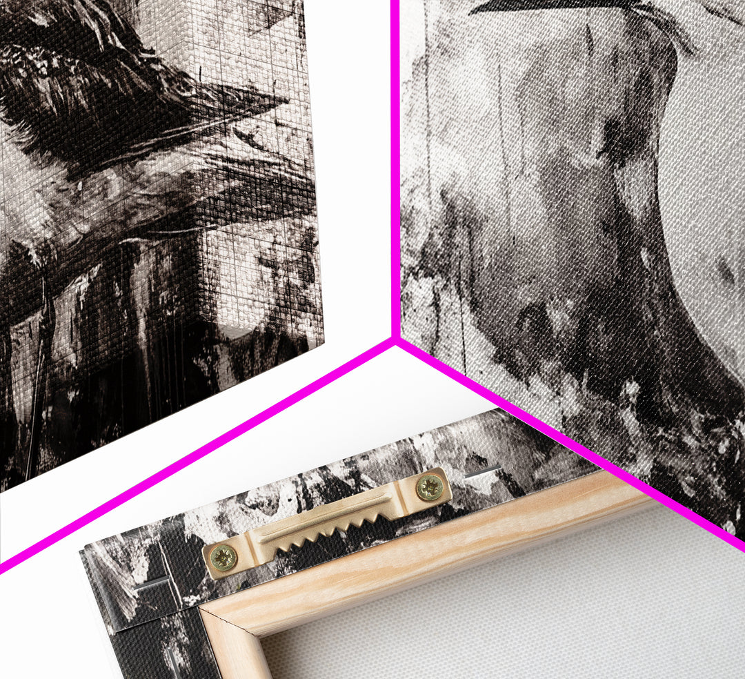 Black and White Bird, Modern Abstract, Minimalist Art, Canvas Print, Nature Wall Art, Office Wall Art, Boho Aesthetic Decor