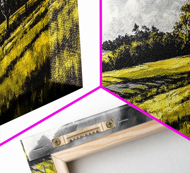 Rolling Hills Landscape, Peaceful Countryside Art, Green Field Painting, Rustic Home Decor, Framed Canvas Print, Serene Wall Accent