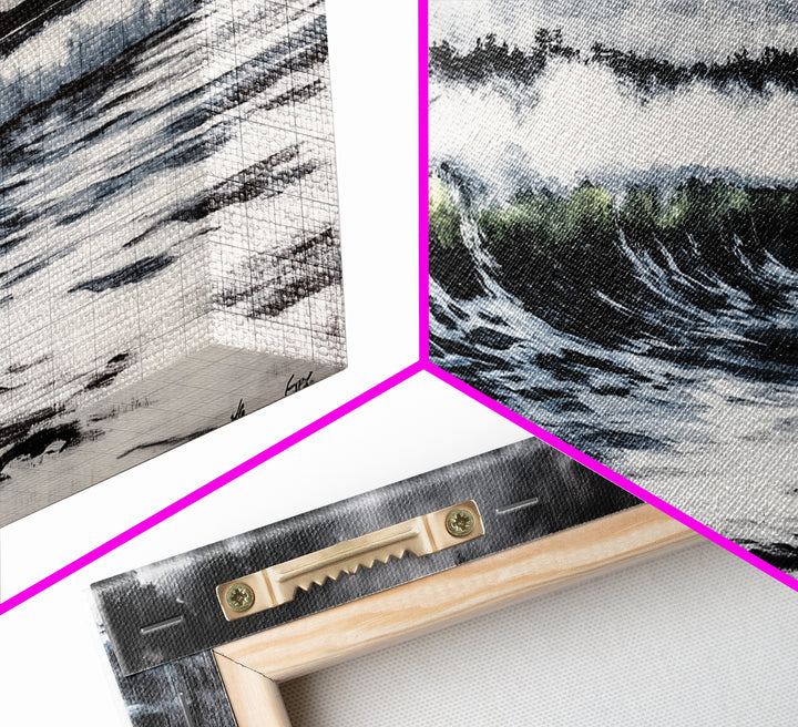 Ocean Wave, Coastal Art, Large Wall Art, Black and White Painting, Abstract Seascape, Living Room Decor, Framed Canvas Print, Beach House
