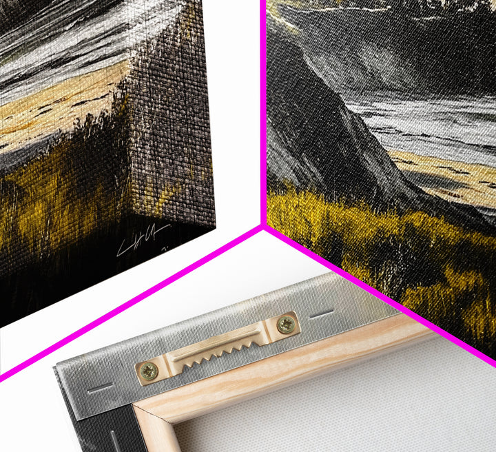 Coastal Path, Ocean View, Beach Sunset, Framed Canvas Print, Modern Wall Art, Landscape Painting, Living Room Art, Nautical Decor