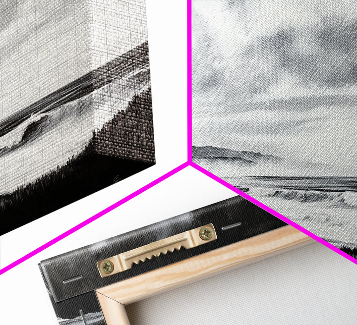 Black and White Beach, Moody Sky, Stormy Waves, Framed Canvas Print, Minimalist Wall Art, Modern Home Decor, Nautical Landscape