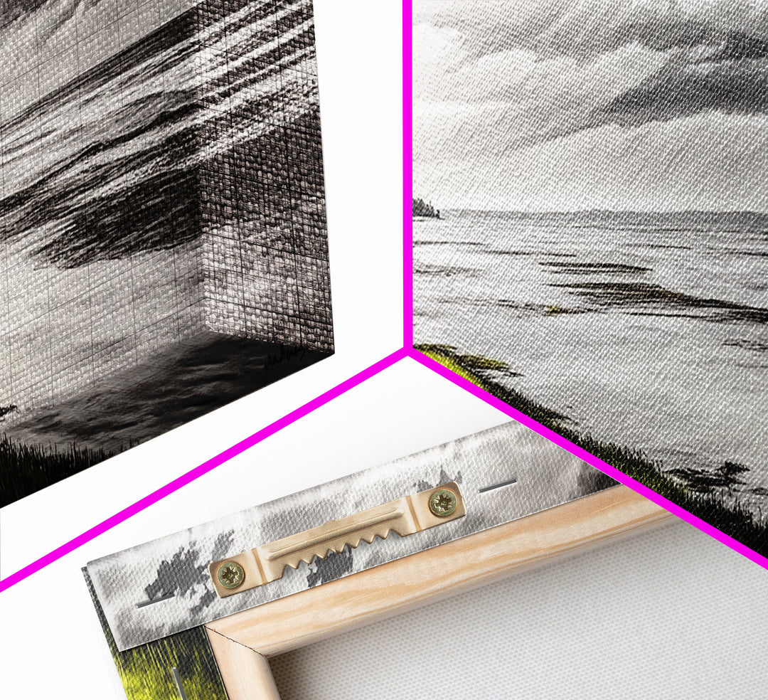 Stormy Beach, Coastal Horizon, Monochrome Landscape, Framed Canvas Print, Minimalist Art, Modern Living Room Decor, Dramatic Ocean Scene