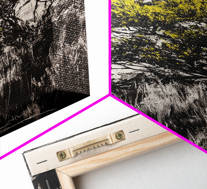 Desert Landscape Art, Minimalist Nature Print, Monochrome Decor, Rustic Mountain Scene, Living Room Wall Art, Framed Canvas Print