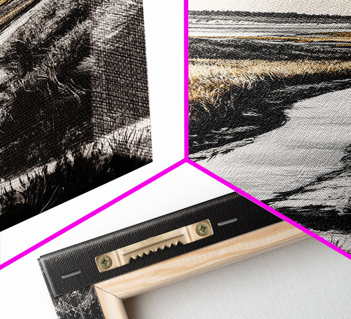 Coastal Landscape, Black and White, Framed Canvas Print, Nature Wall Art, Living Room Decor, Modern Farmhouse Art, Neutral Tones