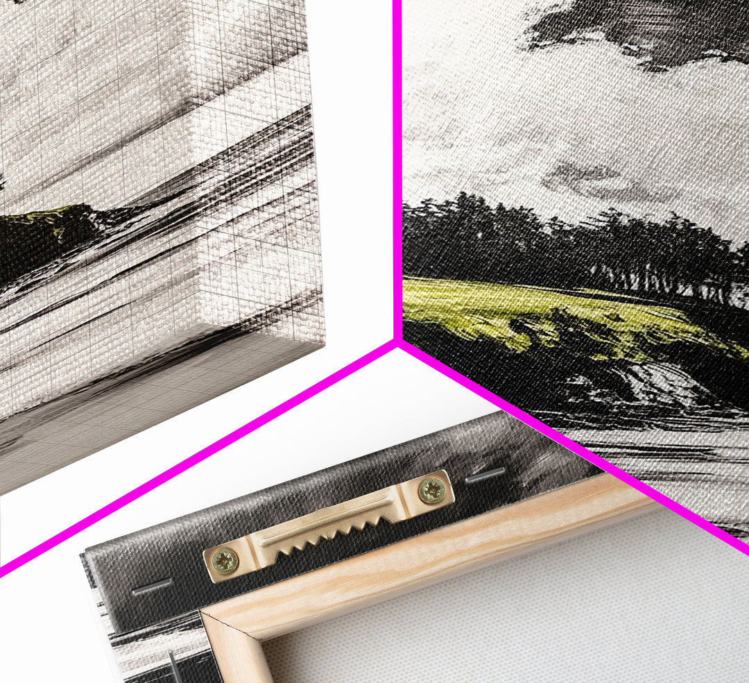 Coastal Cliffs, Black and White Landscape, Moody Sky Painting, Rustic Nature Wall Art, Office Decor, Framed Canvas Print