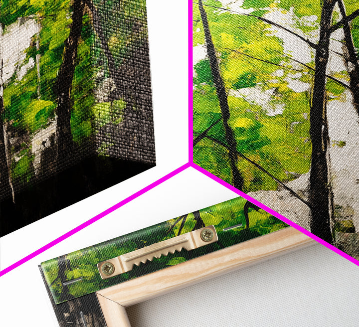 Birch Trees, Green Forest Art, Nature Landscape, Abstract Painting, Contemporary Wall Decor, Earthy Home Art, Framed Canvas Print