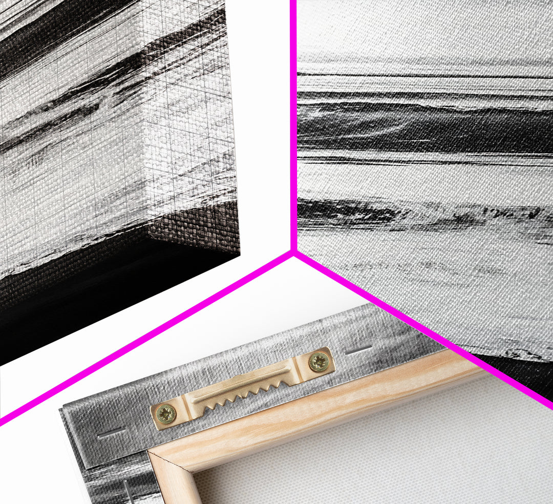 Black and White Waves, Ocean Painting, Dramatic Coastline, Minimalist Art, Framed Canvas Print, Modern Seascape, Contemporary Wall Art