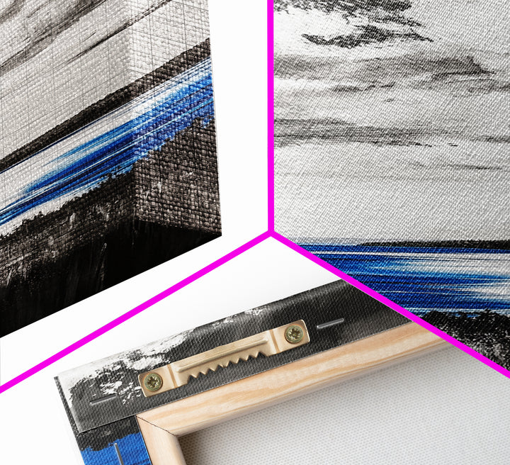 Blue Horizon, Ocean Landscape, Coastal Wall Art, Black and White Sky, Beach House Decor, Modern Art, Framed Canvas Print, Tranquil Design