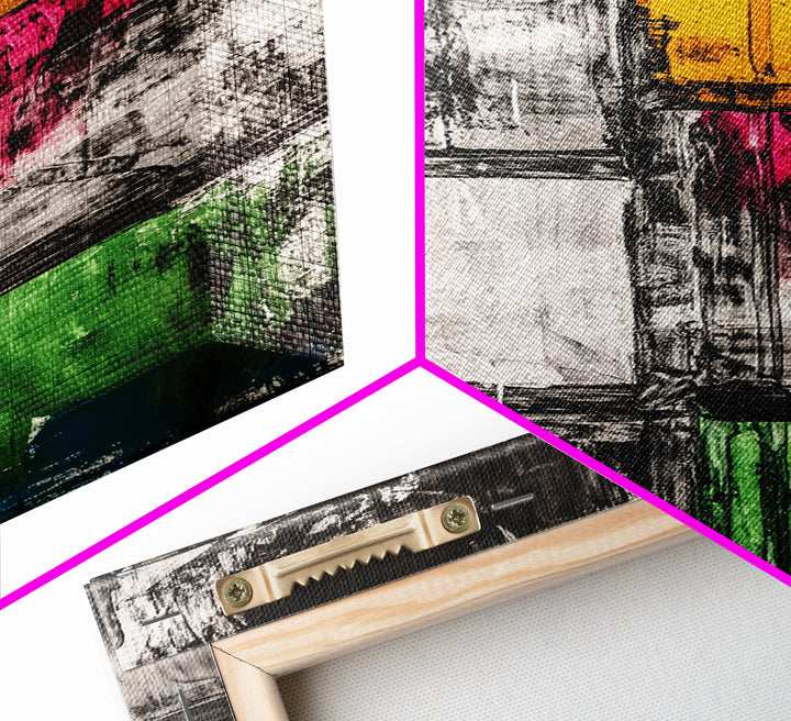 Abstract Modern Art, Black White Geometric, Yellow Red Green Blocks, Minimalist Wall Decor, Office Art, Mid Century Style, Canvas Print