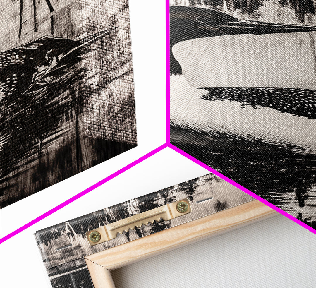Loon, Lake Reflection, Nature Wall Art, Framed Canvas Print, Black and White Art, Minimalist Decor, Cabin Wall Art, Rustic Home