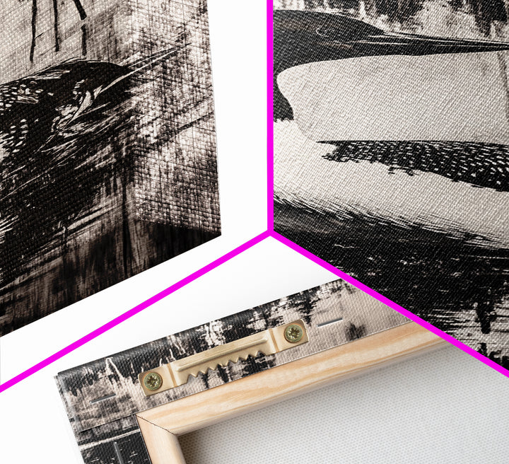 Loon, Lake Reflection, Nature Wall Art, Framed Canvas Print, Black and White Art, Minimalist Decor, Cabin Wall Art, Rustic Home