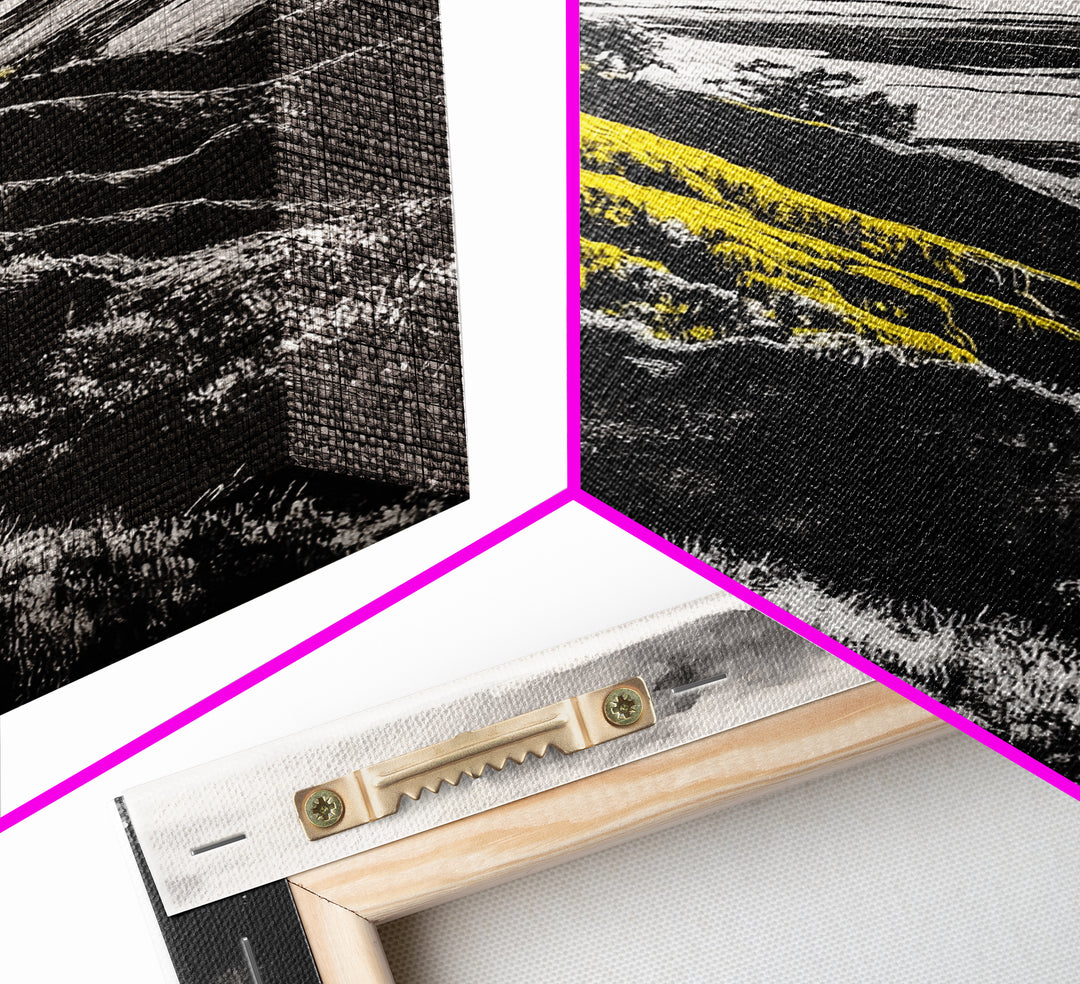 Cliffs, Ocean View, Framed Canvas Print, Coastal Landscape, Beach House Decor, Nature Wall Art, Black White Yellow Art, Scenic View