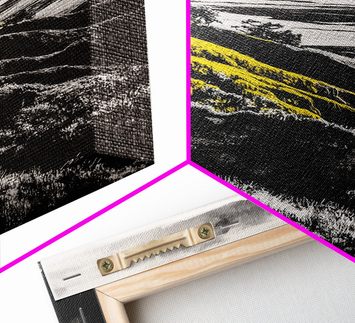 Cliffs, Ocean View, Framed Canvas Print, Coastal Landscape, Beach House Decor, Nature Wall Art, Black White Yellow Art, Scenic View