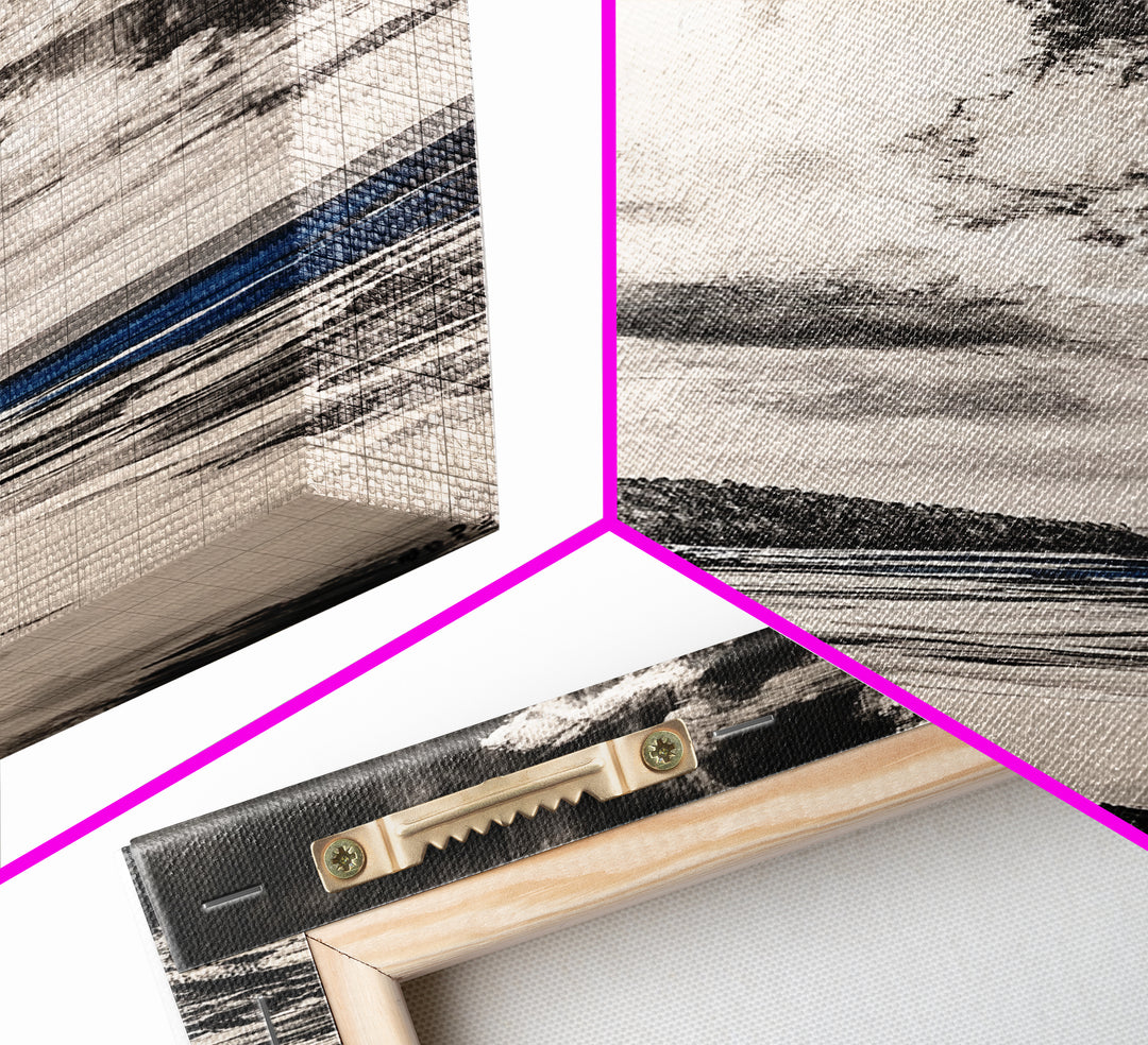 Cliffside View, Ocean Horizon, Cloudy Sky, Framed Canvas Print, Beach House Decor, Monochrome Wall Art, Relaxing Scenery