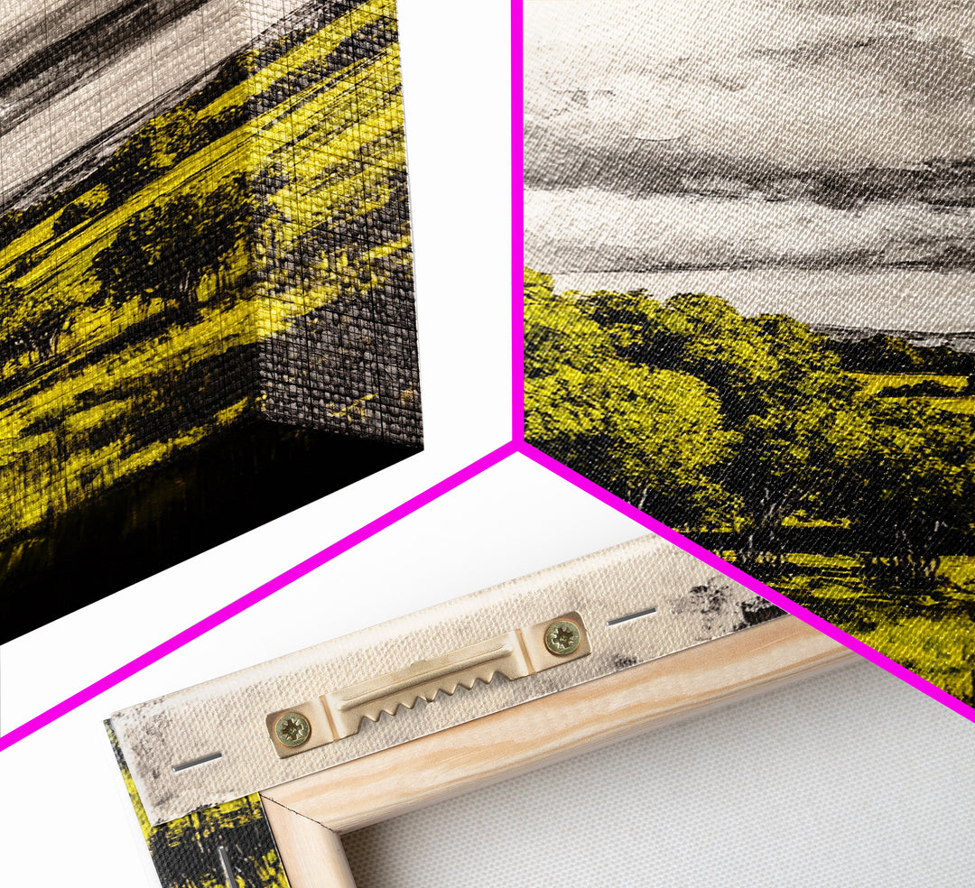 Rolling Hills, Countryside Scene, Golden Fields, Framed Canvas Print, Rustic Farmhouse Decor, Living Room Wall Art, Autumn