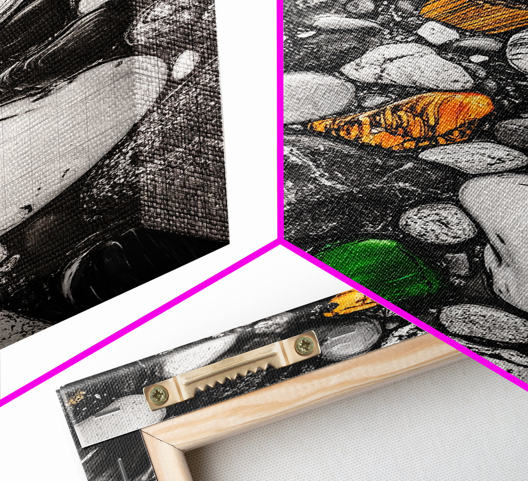 River Pebbles, nature-inspired art, stone texture decor, minimal wall art, earthy tones painting, framed canvas print, bathroom decor