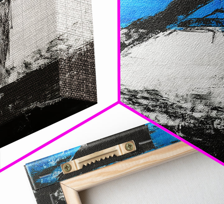 Abstract Blue Horizon, modern minimalist art, bold blue painting, industrial decor, expressive wall art, framed canvas print, office wall