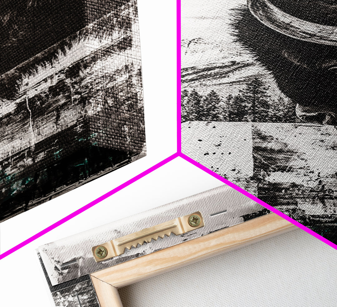 Buffalo Portrait, Western Art, Rustic Cabin Wall Decor, Wildlife Art, Black and White Animal Painting, Nature Scene, Canvas Print