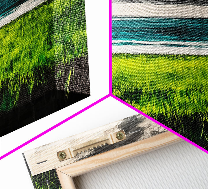 Coastal Landscape Art, Green Blue Ocean, Canvas Print, Serene Beach Wall Decor, Minimalist Nature Painting, Tranquil Home Accent