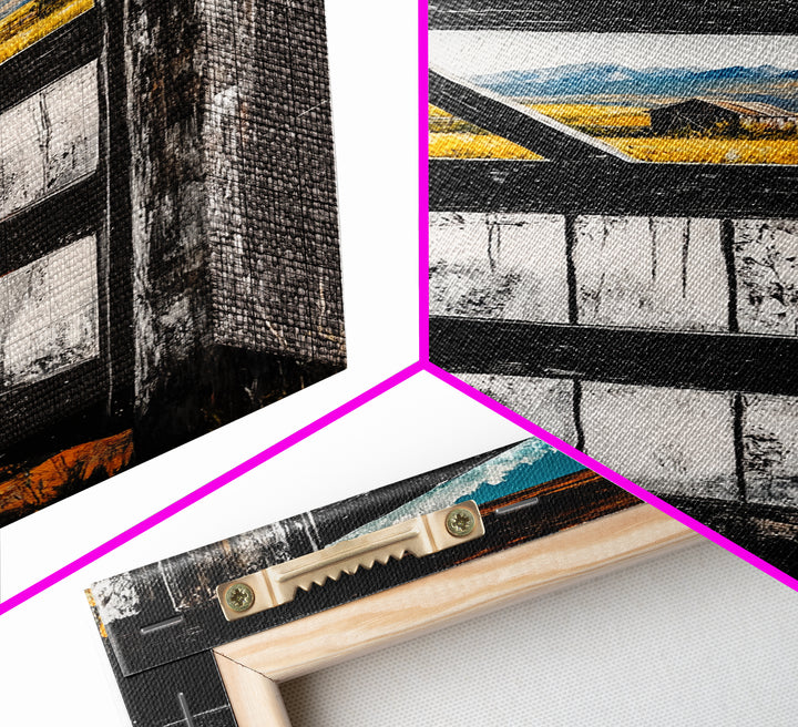 Barn Door View, Mountain Escape, Rustic Scene, Framed Canvas Print, Western Wall Art, Cabin Decor, Farmhouse Style, Country Living