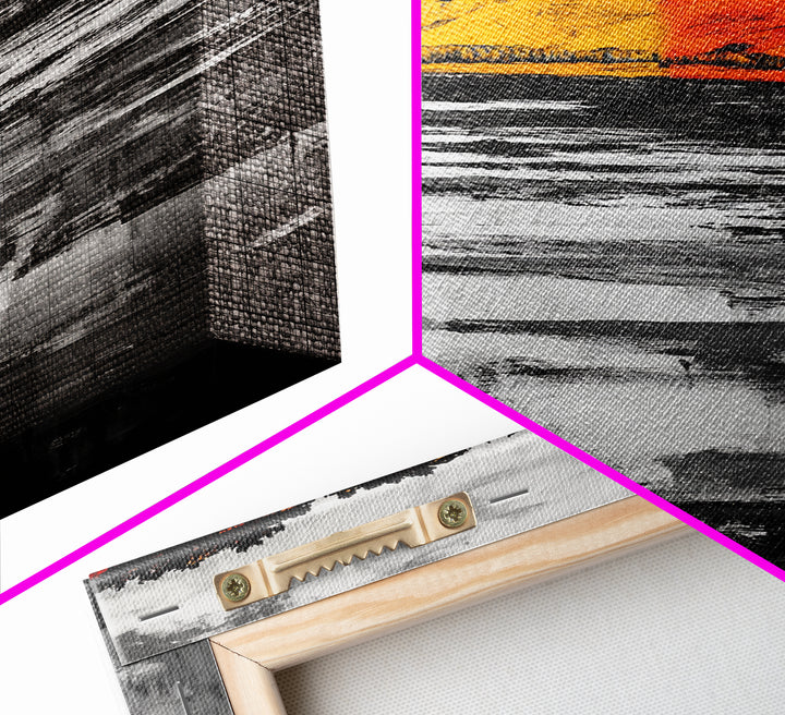 Autumn Cliffs, Seasonal Landscape, Fall Wall Art, Rustic Nature Print, Bold Orange and Yellow, Framed Canvas Print, Living Room Decor